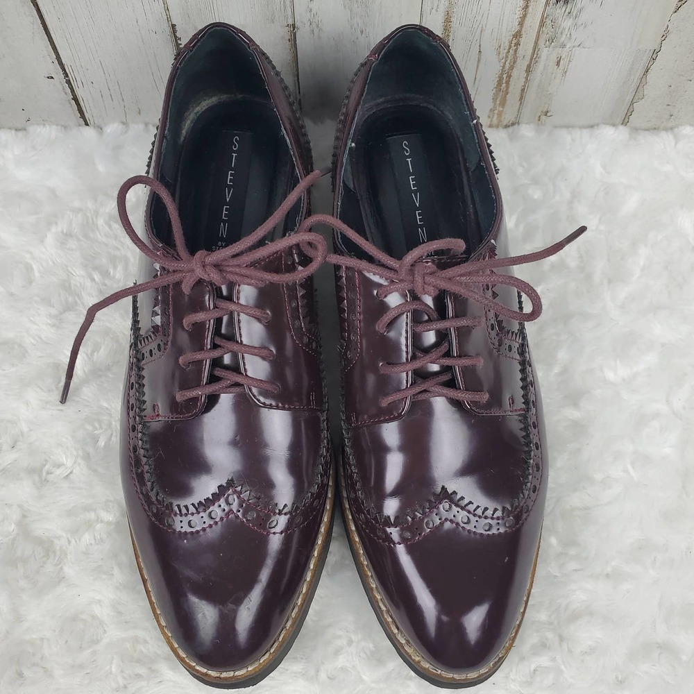 Steven by Steve Madden Wingtip Patent Oxford Shoes Maroon Size 8 - Picture 9 of 9
